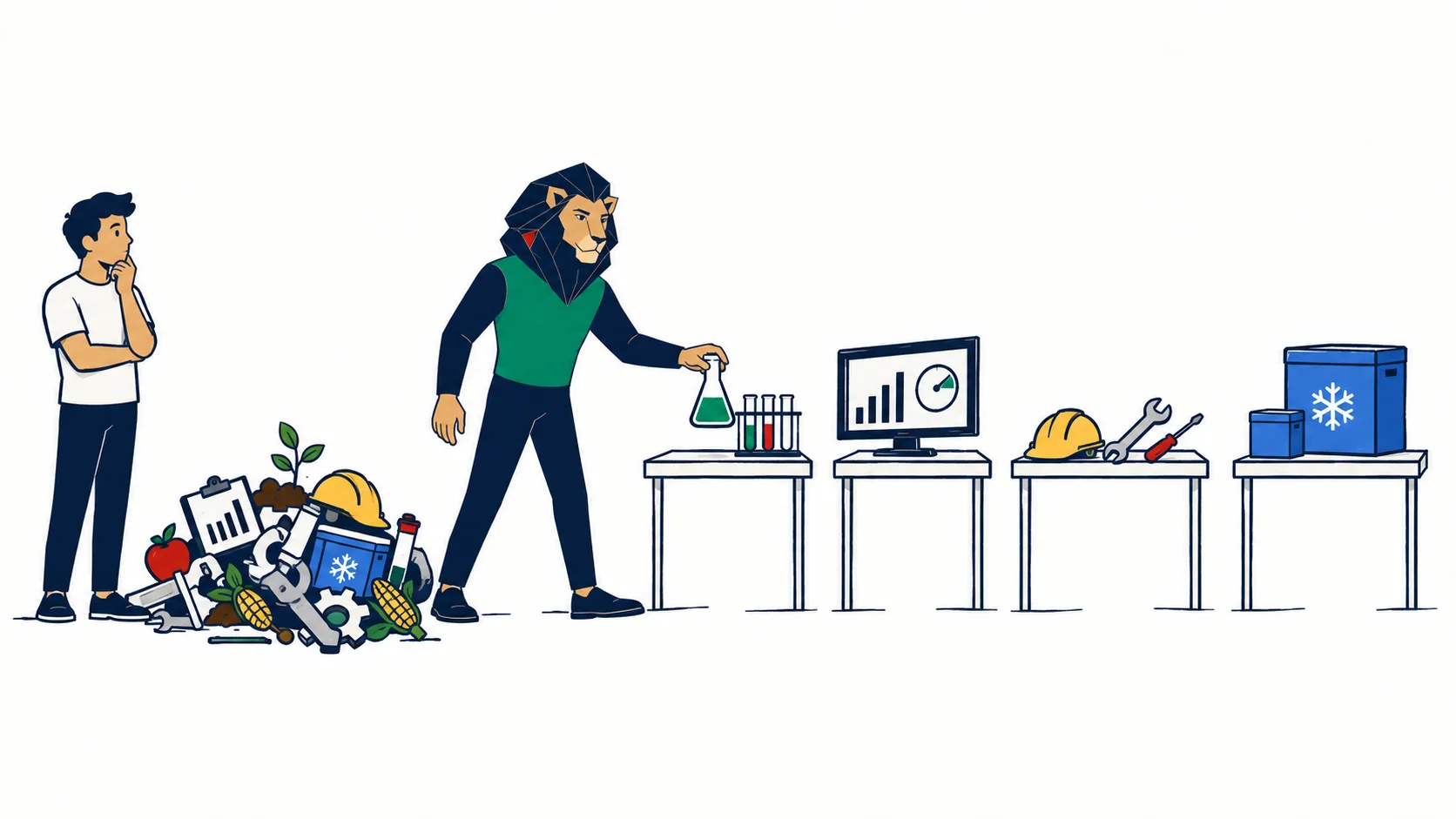 Atlas aide une candidate à distinguer les postes de production, qualité, maintenance et logistique dans l’agro-industrie.