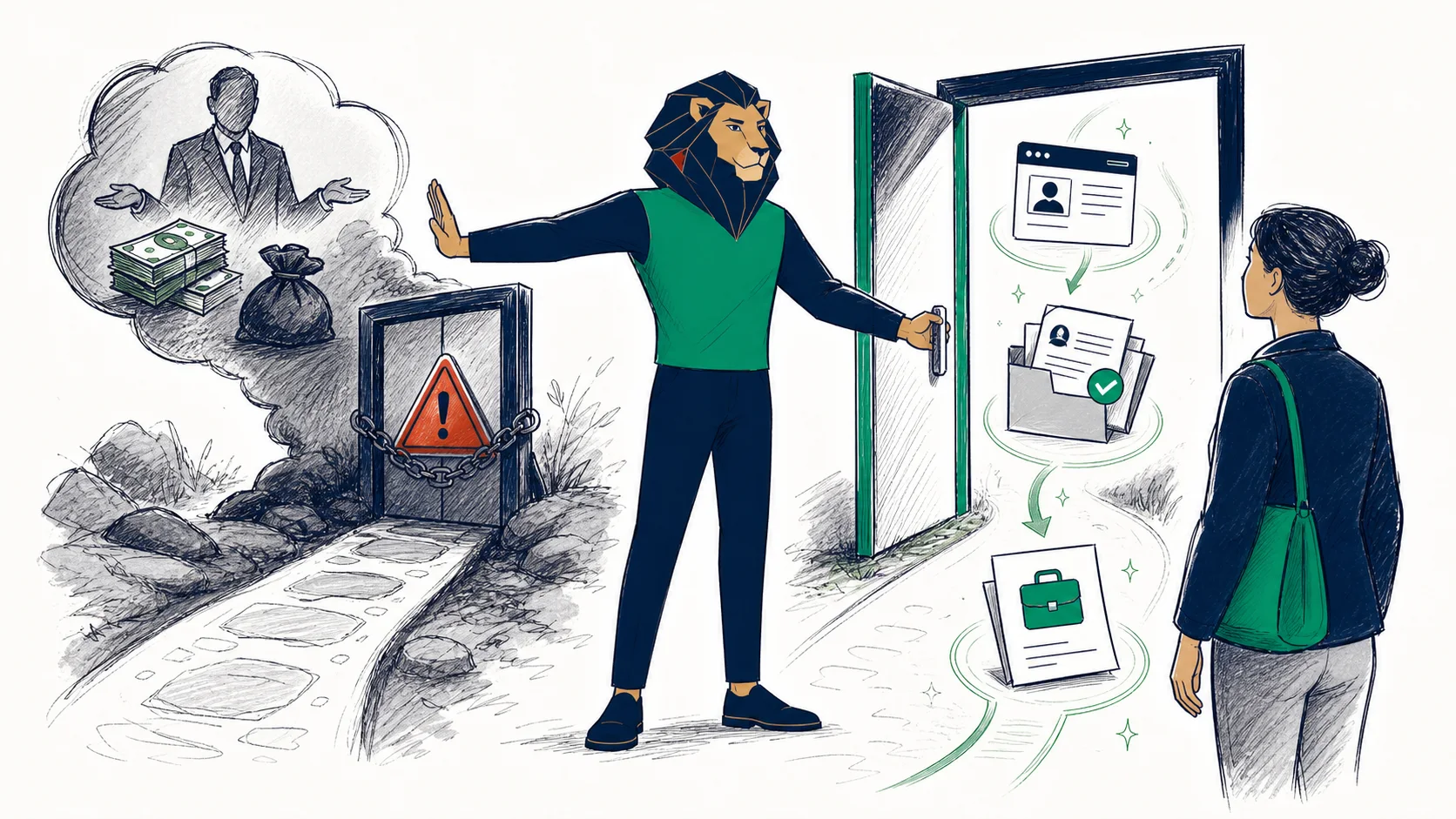 Atlas bloque un intermédiaire payant et ouvre à une candidate le parcours officiel reliant le portail ANAPEC, son profil et une offre légitime.
