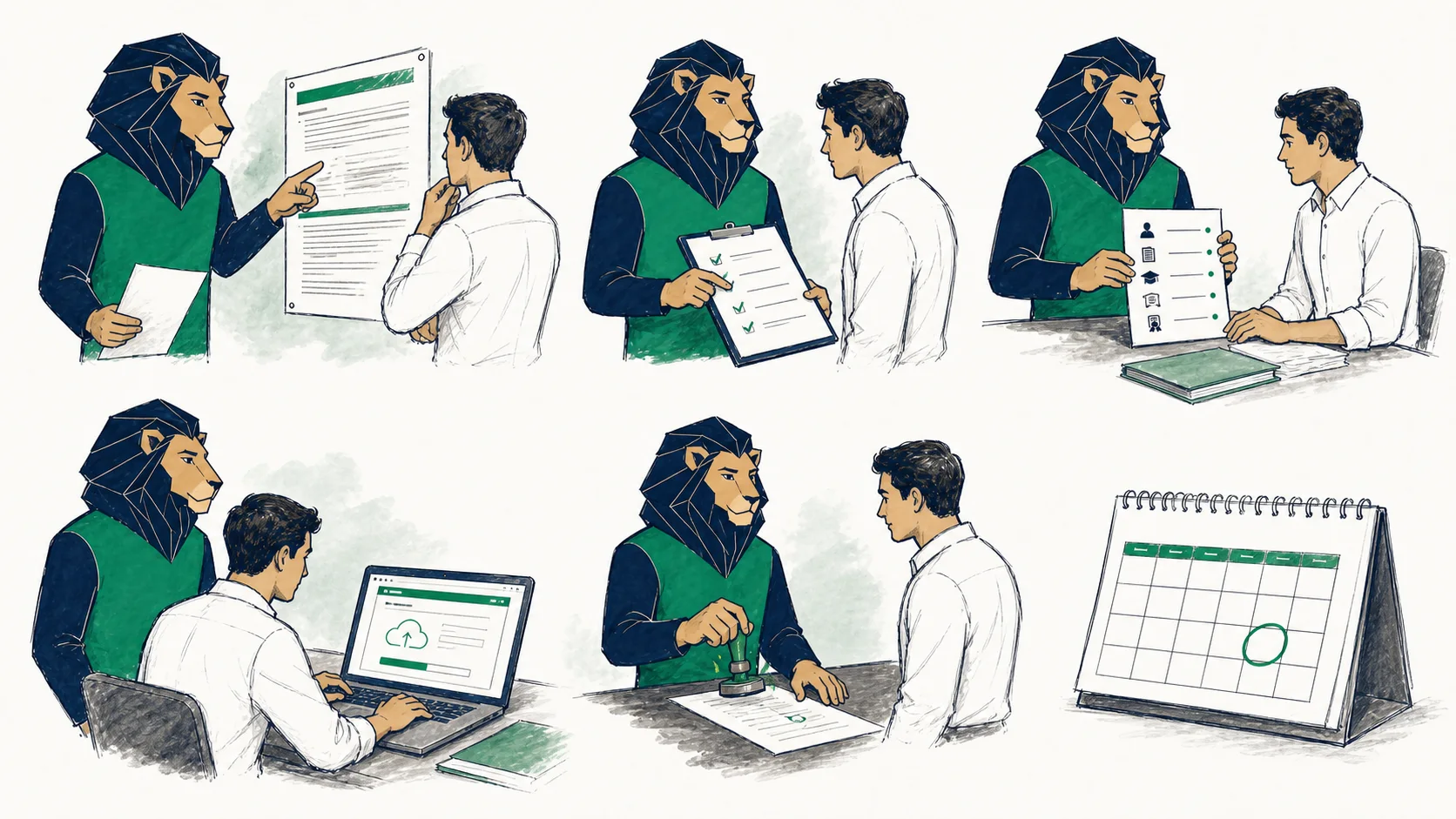 Atlas et une candidate vérifient l’avis CNSS, l’éligibilité, les pièces, le dépôt en ligne et la confirmation avant la date limite.