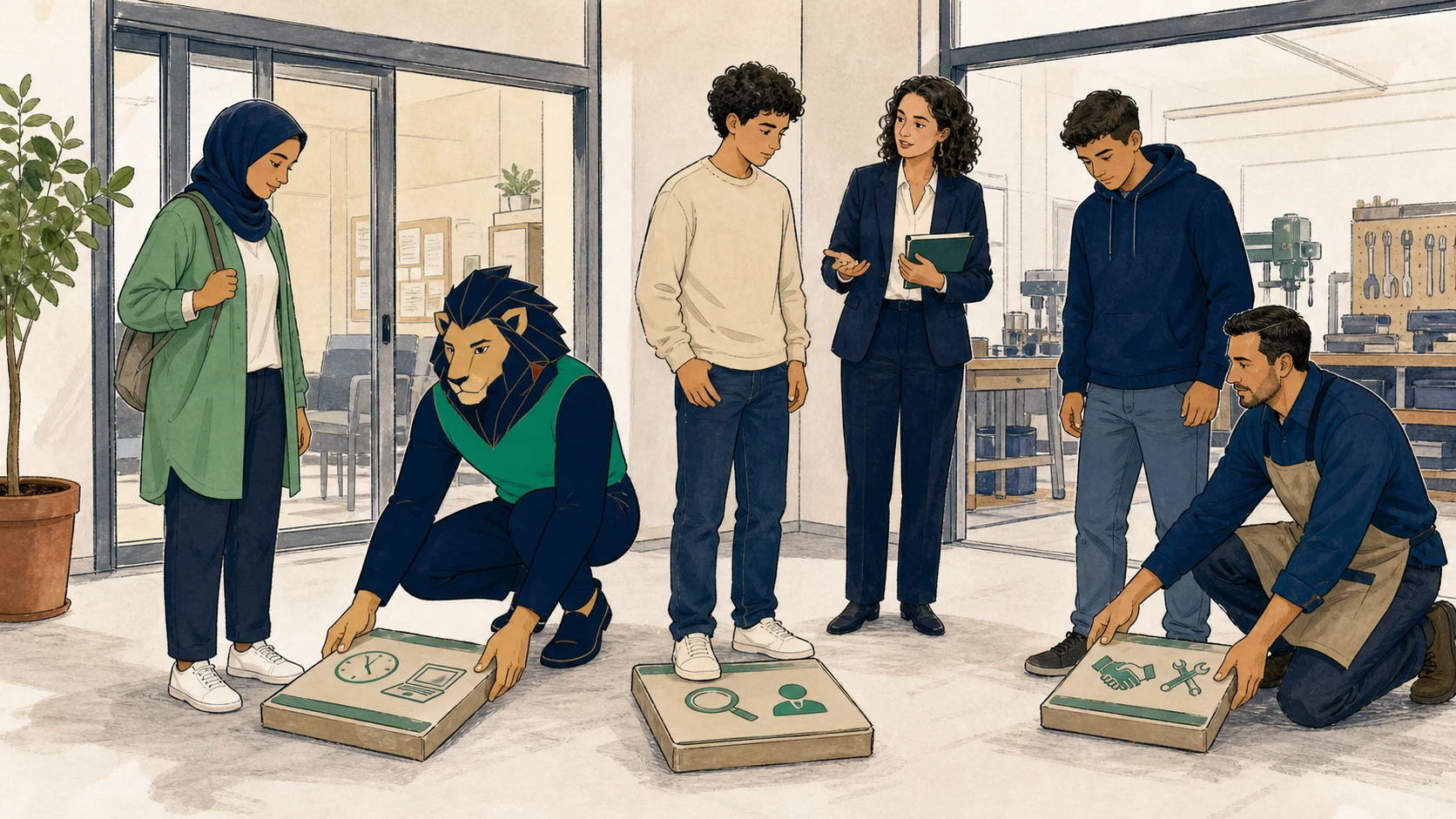 Atlas et une conseillère adaptent les premières étapes à plusieurs jeunes : orientation, recherche, formation ou expérience pratique.