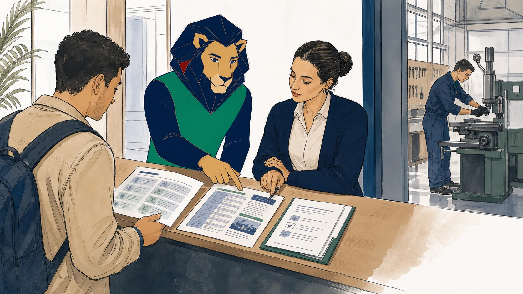 Atlas compare le catalogue national avec le planning d’un établissement pendant qu’une conseillère confirme au candidat la disponibilité locale, les conditions d’accès et l’atelier concerné.